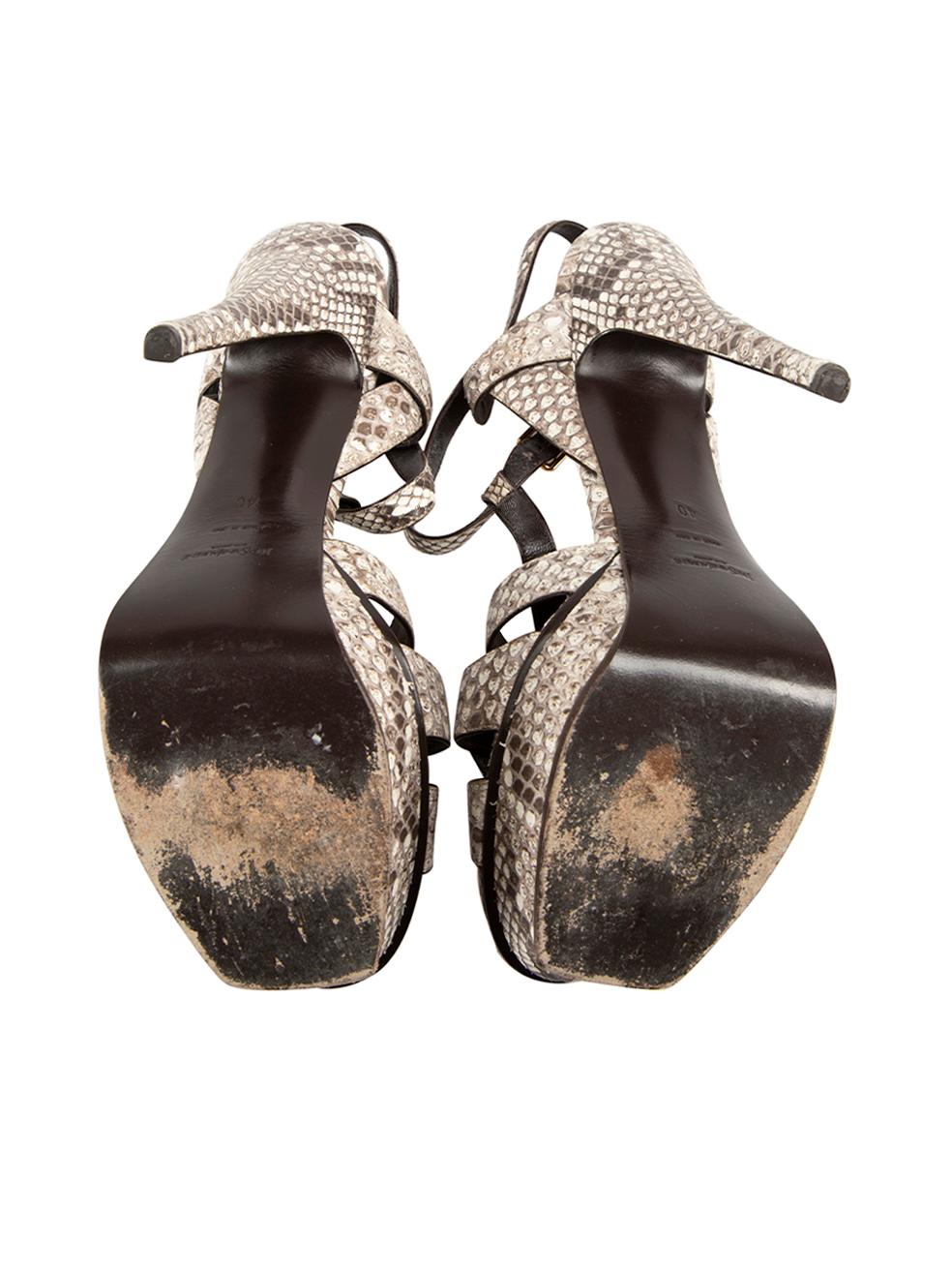 Women's Saint Laurent Brown Snakeskin Tribute Sandals Size IT 40 For Sale