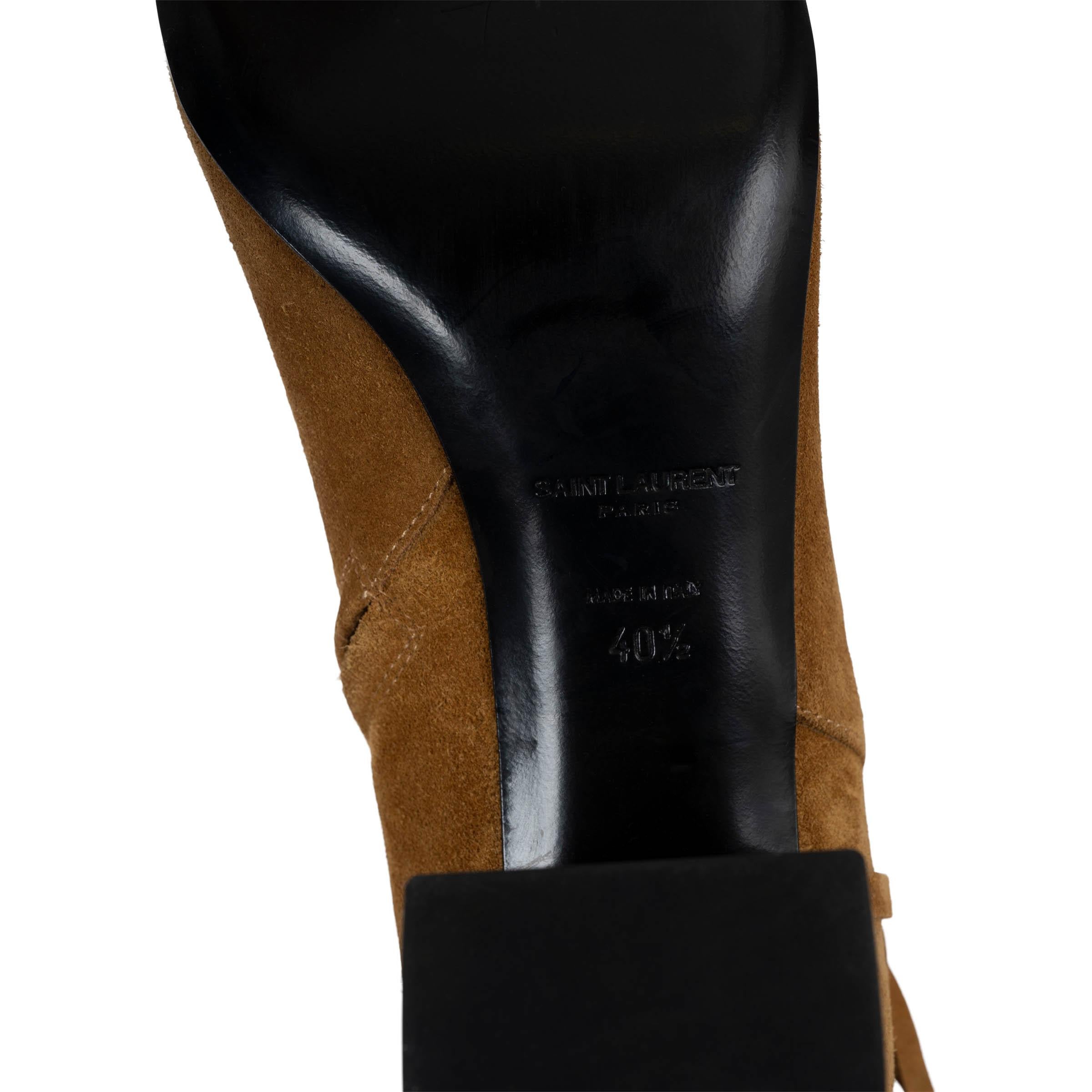 SAINT LAURENT brown suede 2015 BABIES FRINGE TRIM Boots Shoes 40.5 For Sale 2