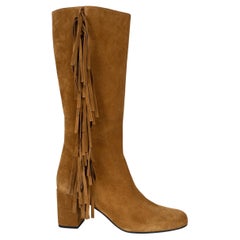 SAINT LAURENT brown suede 2015 BABIES FRINGE TRIM Boots Shoes 40.5