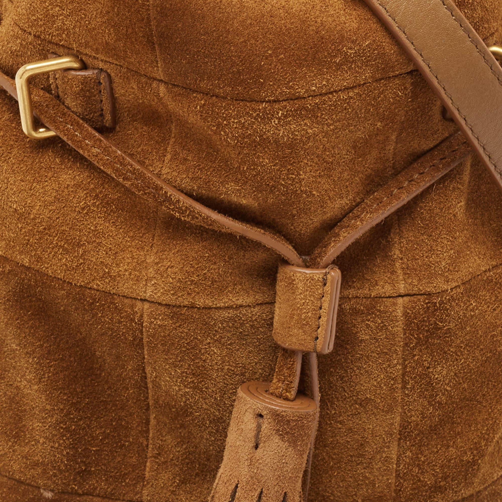 Saint Laurent Brown Suede and Leather Tassle Fringe Bucket Bag For Sale 4