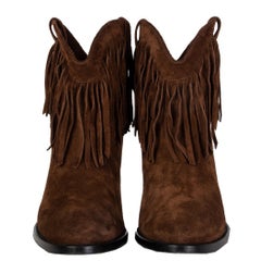 SAINT LAURENT brown suede CURTIS FRINGE COWBOY Ankle Boots Shoes 40