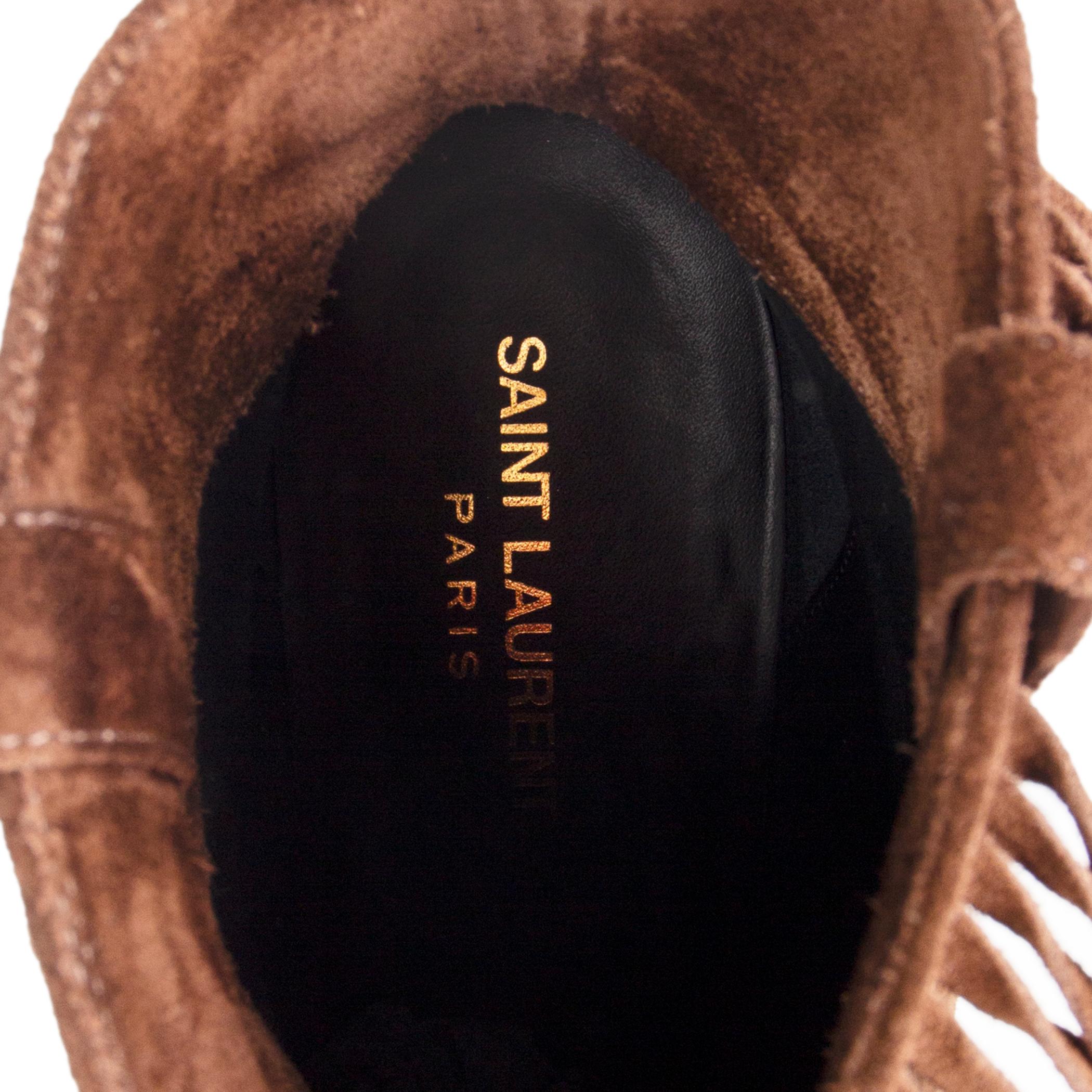 SAINT LAURENT brown suede CURTIS FRINGE COWBOY Ankle Boots Shoes 40 1