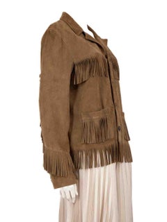 Saint Laurent Brown Suede Curtis Fringed Jacket Size 6XL