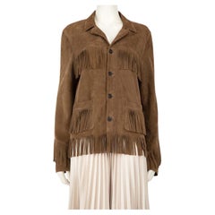 Saint Laurent Brown Suede Curtis Fringed Jacket Size 6XL