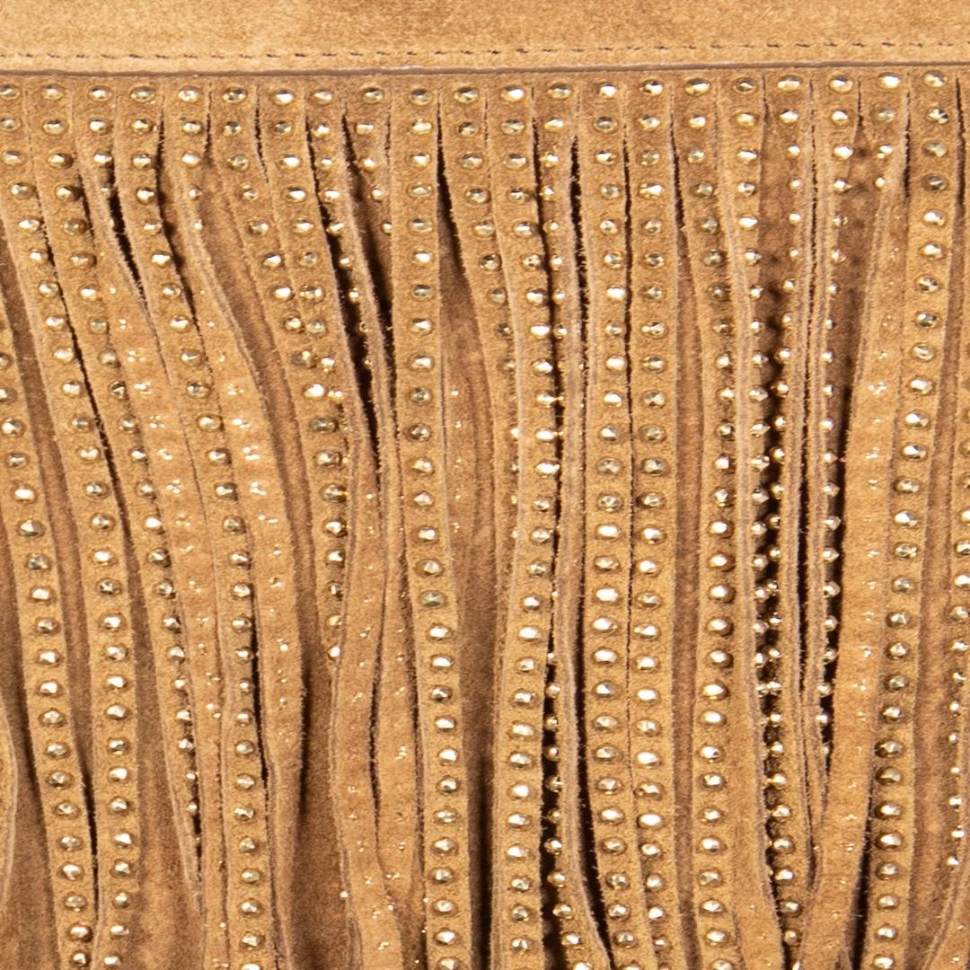 Women's Saint Laurent Brown Suede Fringe Detail Clutch Bag