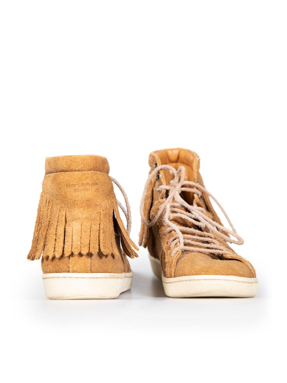 Saint Laurent Brown Suede High-Top Fringe Trainers Size IT 39 In Good Condition For Sale In London, GB