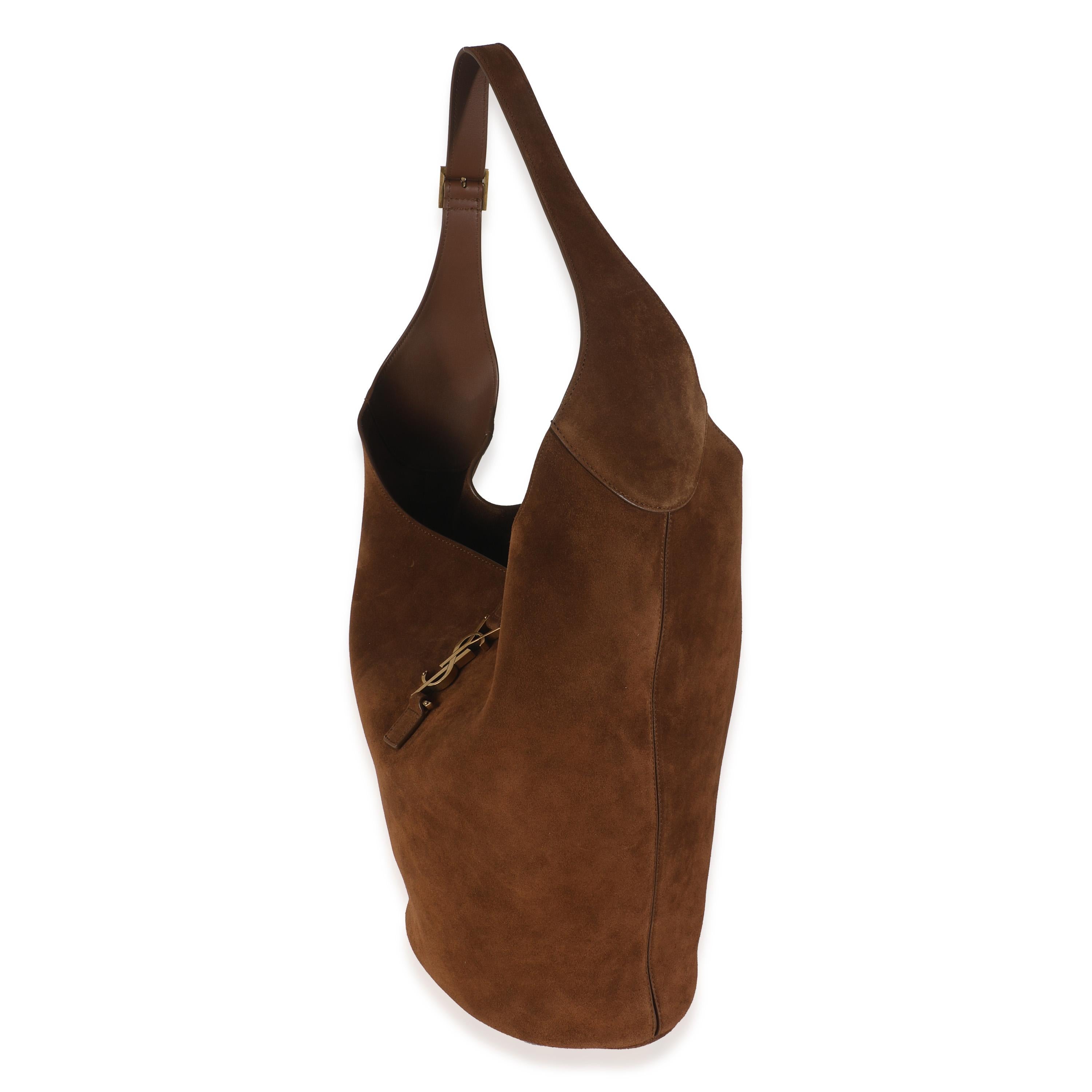 Saint Laurent Brown Suede Le 5 A 7 Hobo Bag In Excellent Condition For Sale In New York, NY