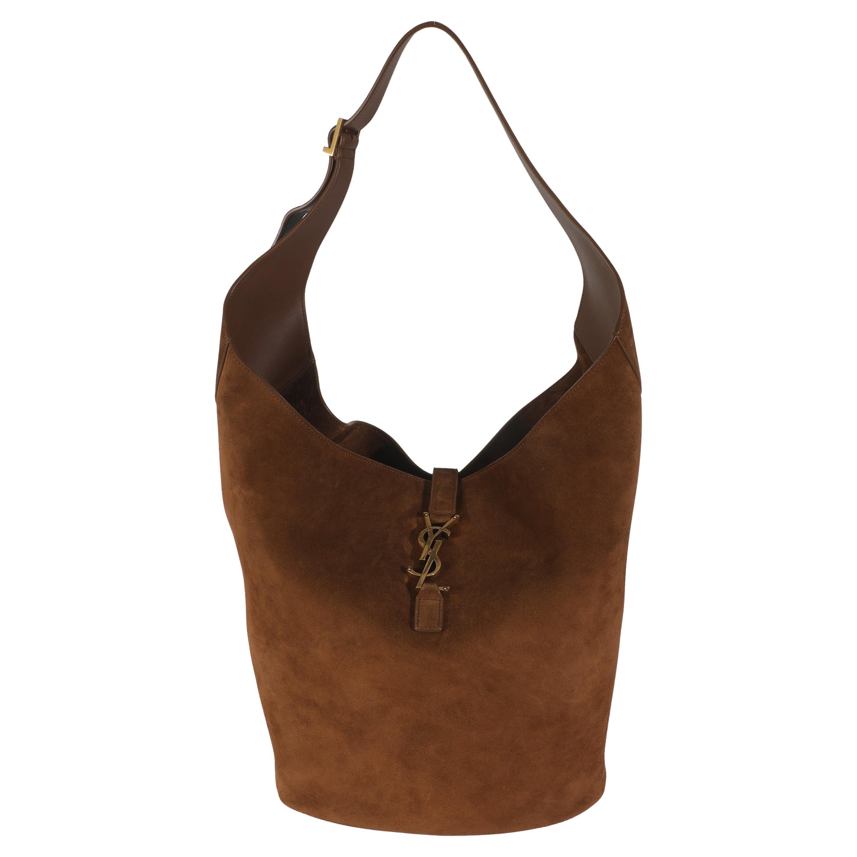Saint Laurent Brown Suede Le 5 A 7 Hobo Bag For Sale