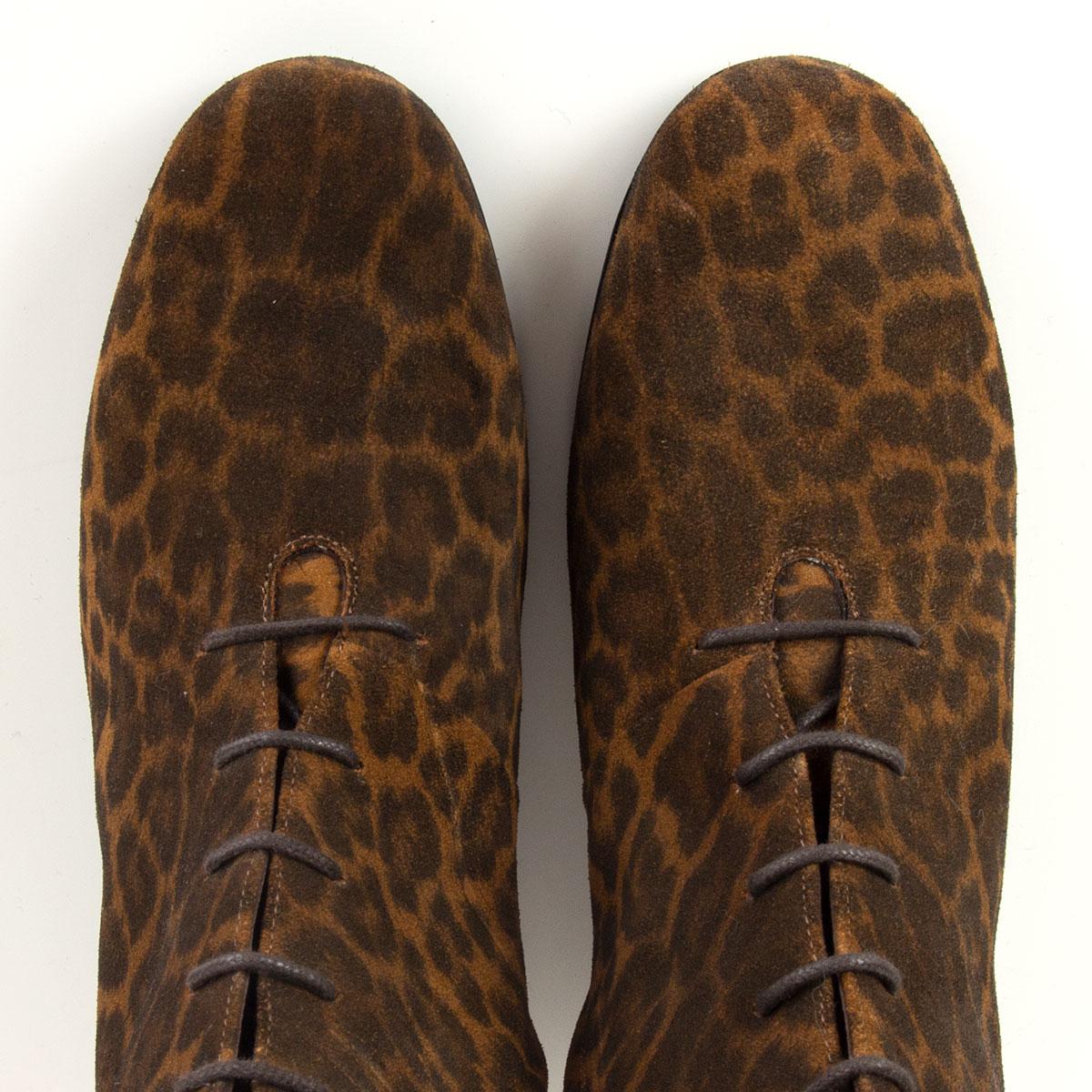 Brown SAINT LAURENT brown suede LEOPARD LACE UP Boots Shoes 40 For Sale