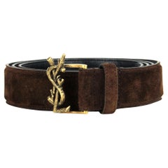 Saint Laurent Brauner Wildledergürtel mit Logoschnalle Gr. 85