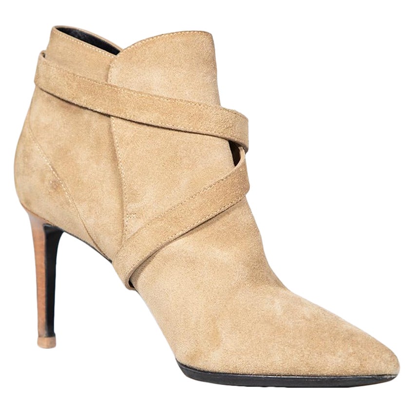 Saint Laurent Brown Suede Strap Ankle Boots Size IT 40