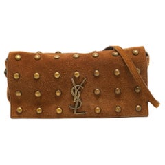 Used Saint Laurent Brown Suede Studded Kate Baguette Bag