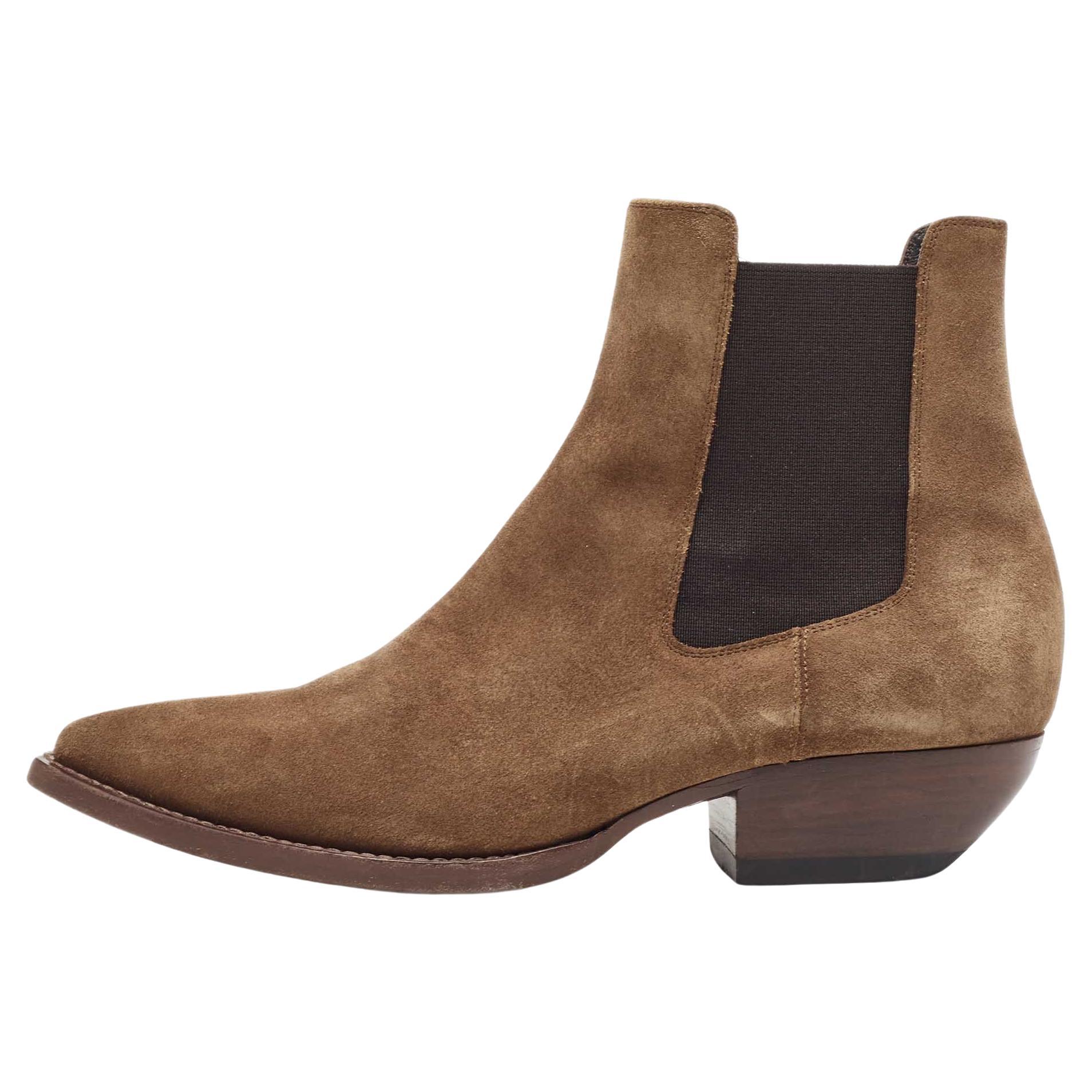 Saint Laurent Brown Suede Theo Chelsea Boots Size 40