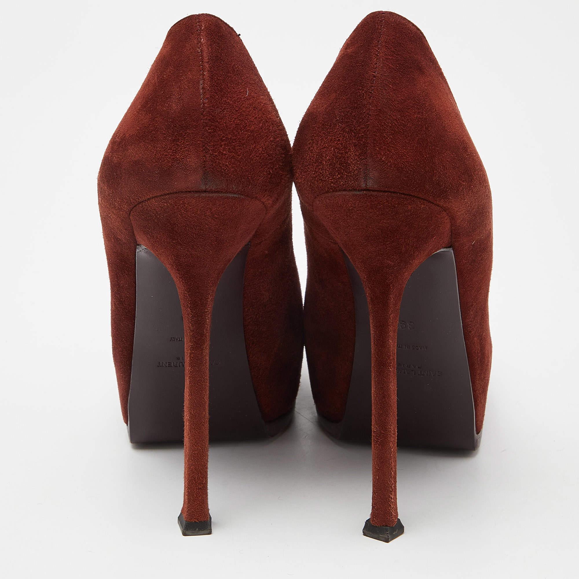 Saint Laurent Brown Suede Tribtoo Platform Pumps Size 39 For Sale 1