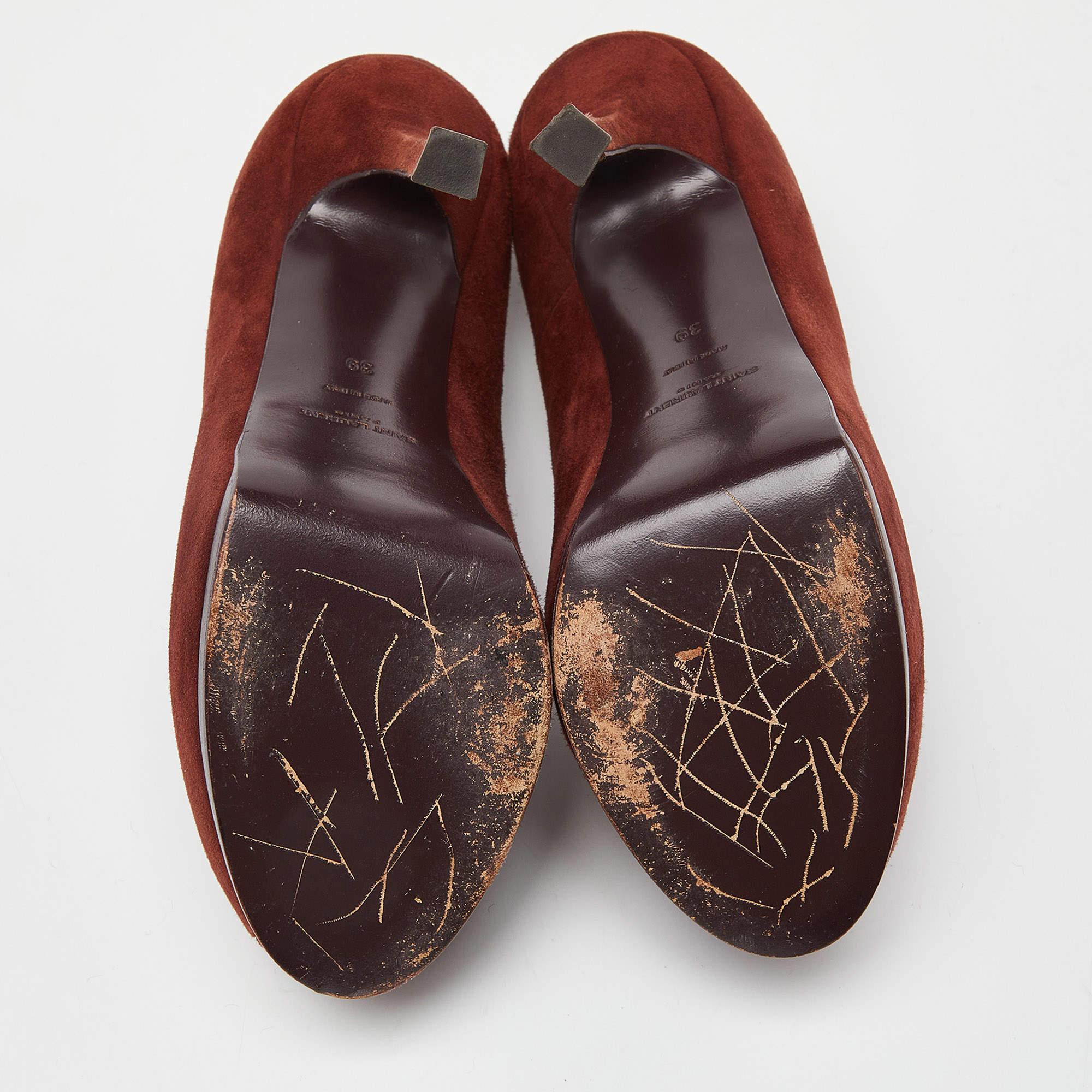 Saint Laurent Brown Suede Tribtoo Platform Pumps Size 39 For Sale 2