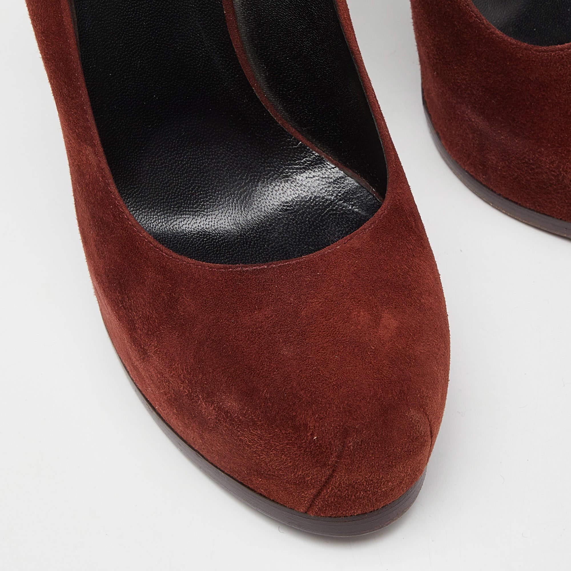 Saint Laurent Brown Suede Tribtoo Platform Pumps Size 39 For Sale 3
