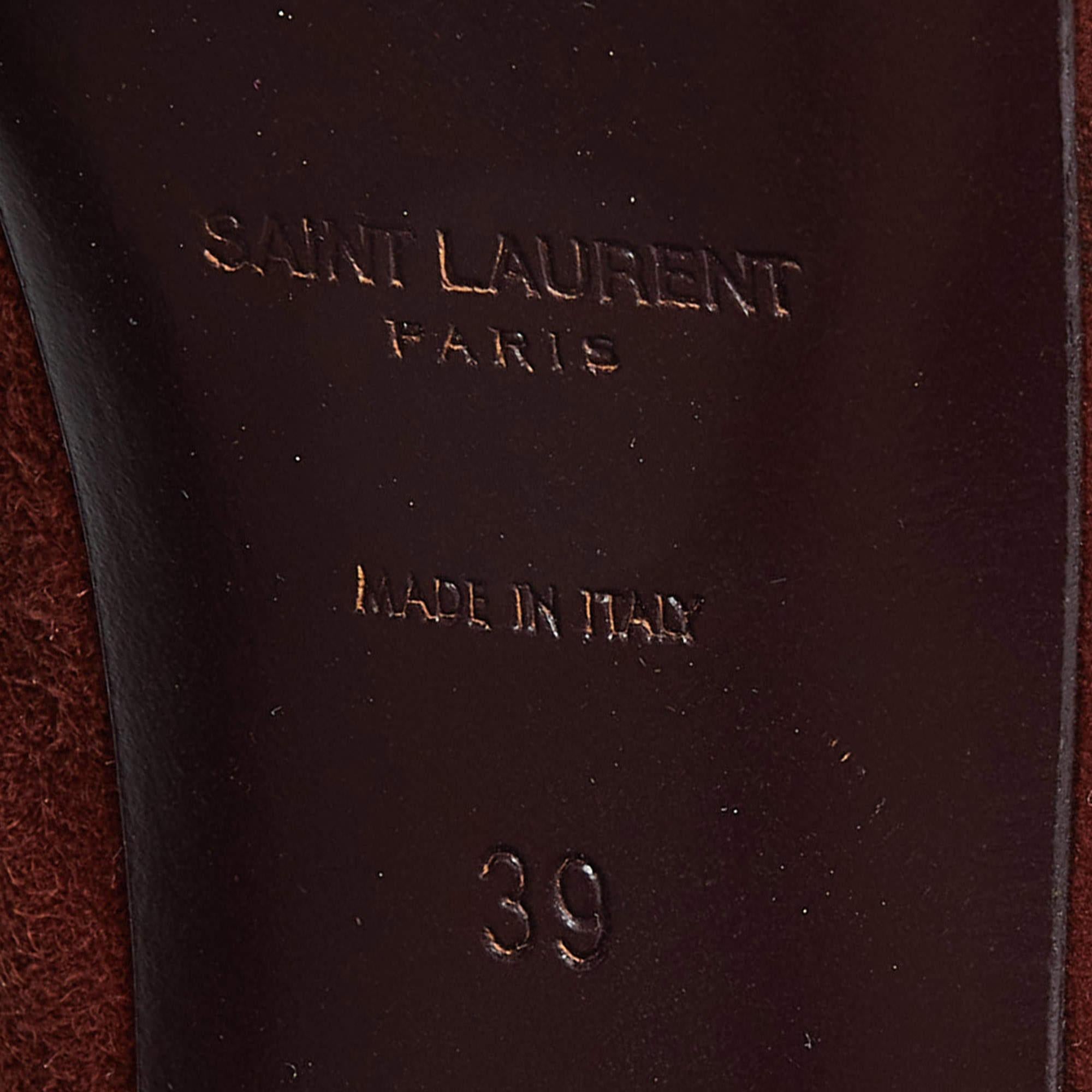 Saint Laurent Brown Suede Tribtoo Platform Pumps Size 39 For Sale 4