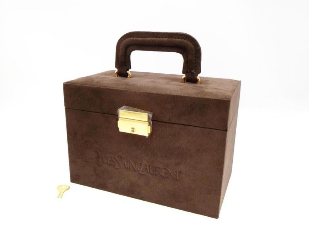 Saint Laurent Brown Suede Vanity Trunk Case Jewlery Box 232712 For Sale 4