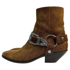 SAINT LAURENT Brown Suede WEST HARNESS Western Ankle Boots Sz.38.5