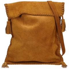 Saint Laurent Brown Suede with tassels flap shoulder crossbody bag