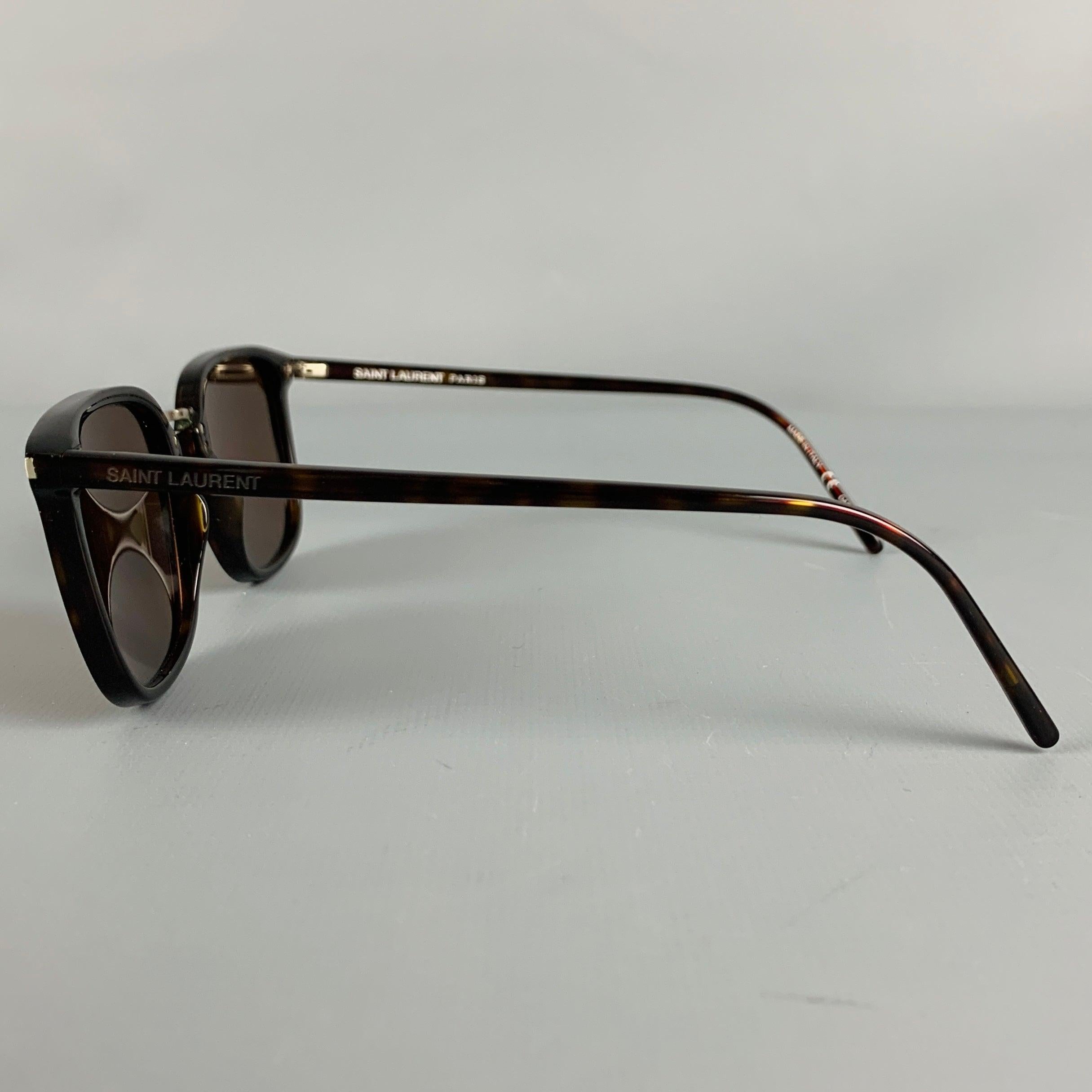 Men's SAINT LAURENT Brown Tortoise Shell Acetate Sunglasses For Sale