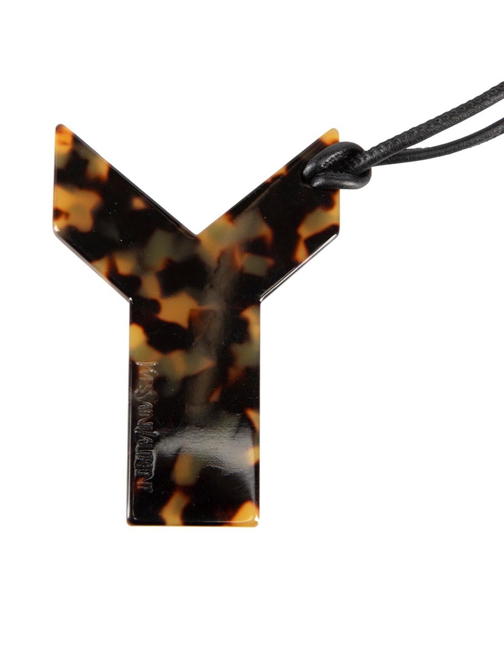 Saint Laurent Brown Tortoiseshell Y Necklace In Good Condition For Sale In London, GB