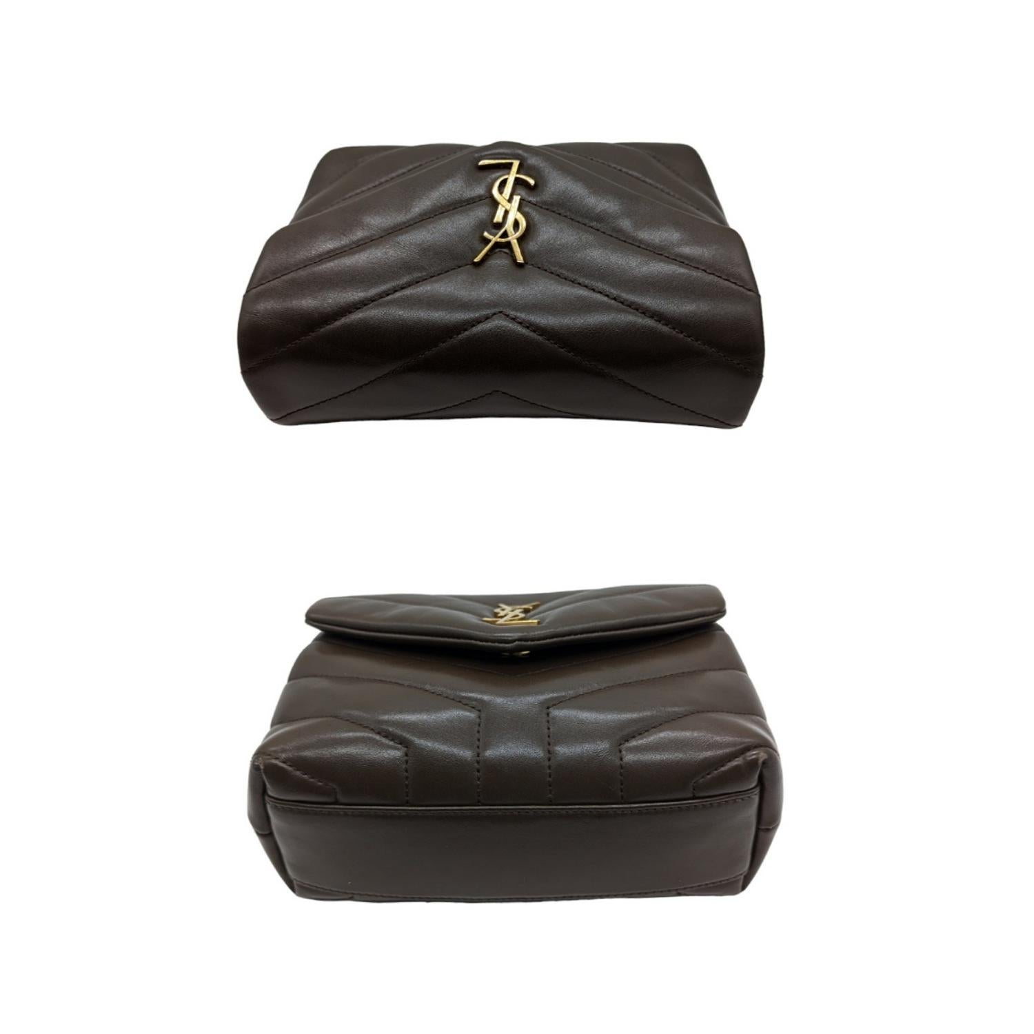 Saint Laurent Brown Toy Loulou Matelassé Crossbody In Good Condition In Scottsdale, AZ