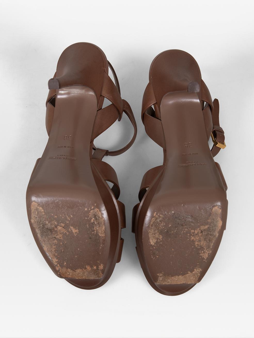 Women's Saint Laurent Brown Tribute Leather Sandals Size IT 38 For Sale