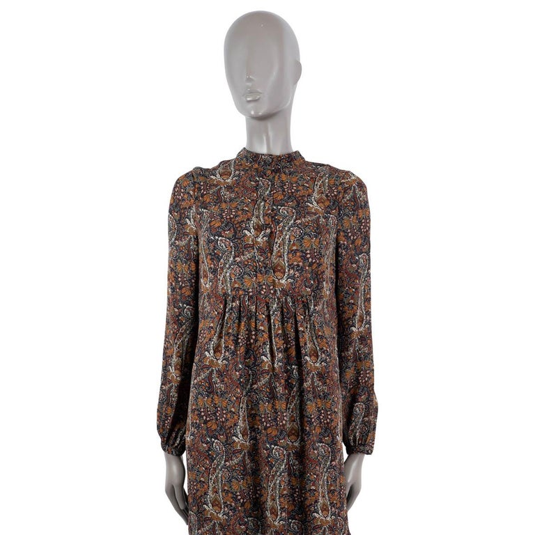 SAINT LAURENT brown viscose 2016 PAISLEY LONG SLEEVE MINI Dress 36 XS For  Sale at 1stDibs