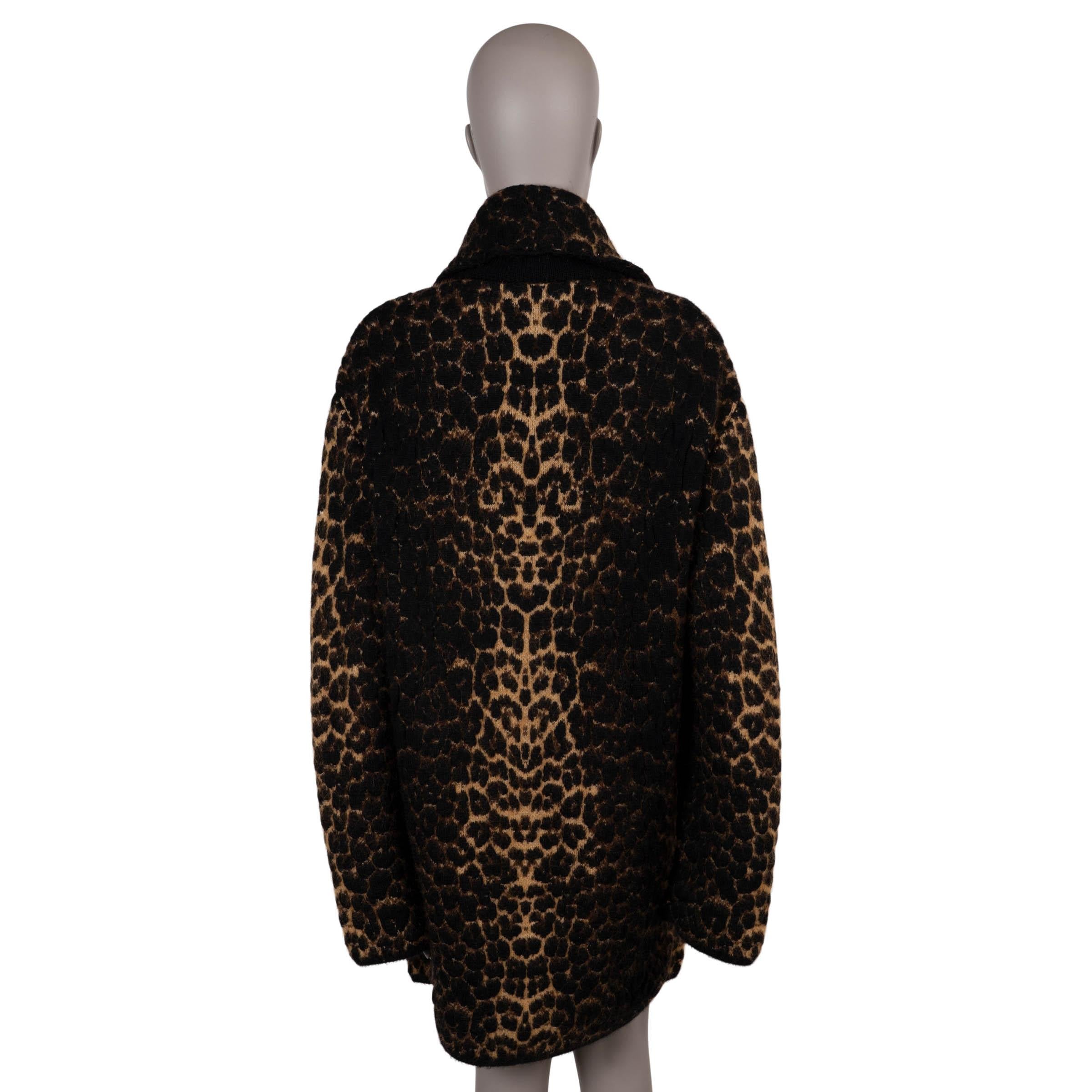 SAINT LAURENT braune Wolle 2020 LEOPARD JACQUARD Mantel Jacke XS (Schwarz) im Angebot