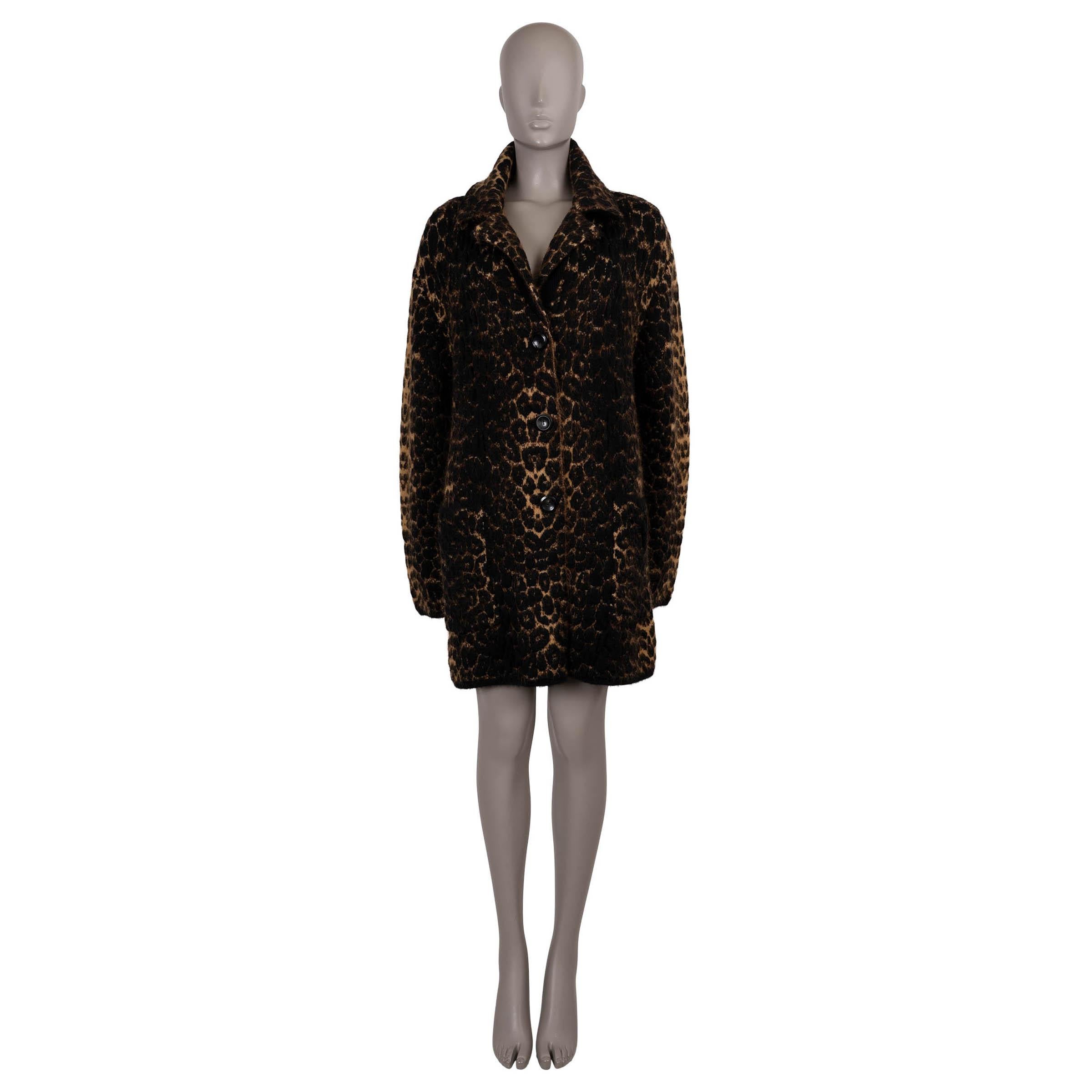 SAINT LAURENT braune Wolle 2020 LEOPARD JACQUARD Mantel Jacke XS im Zustand „Hervorragend“ im Angebot in Zürich, CH