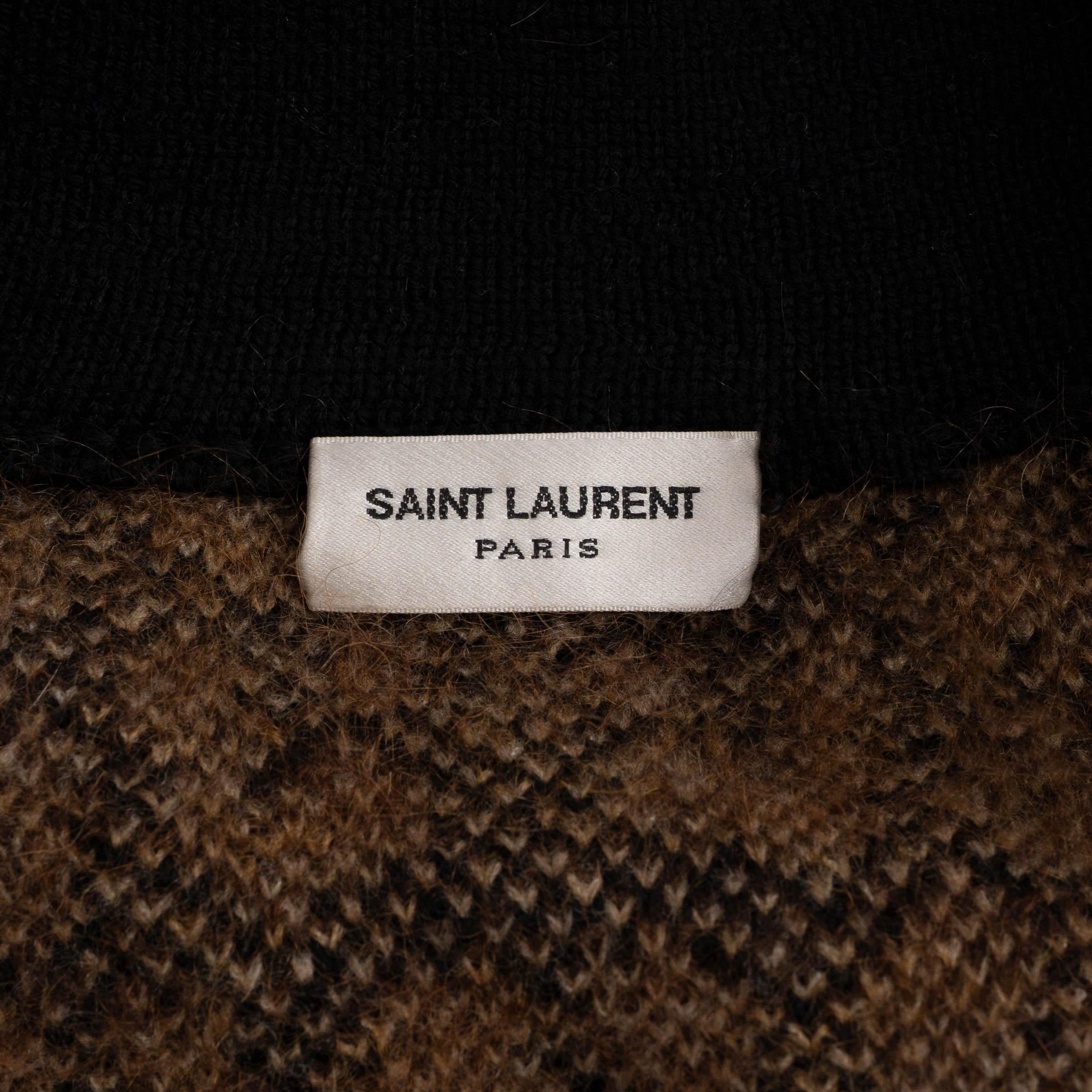 SAINT LAURENT braune Wolle 2020 LEOPARD JACQUARD Mantel Jacke XS im Angebot 1