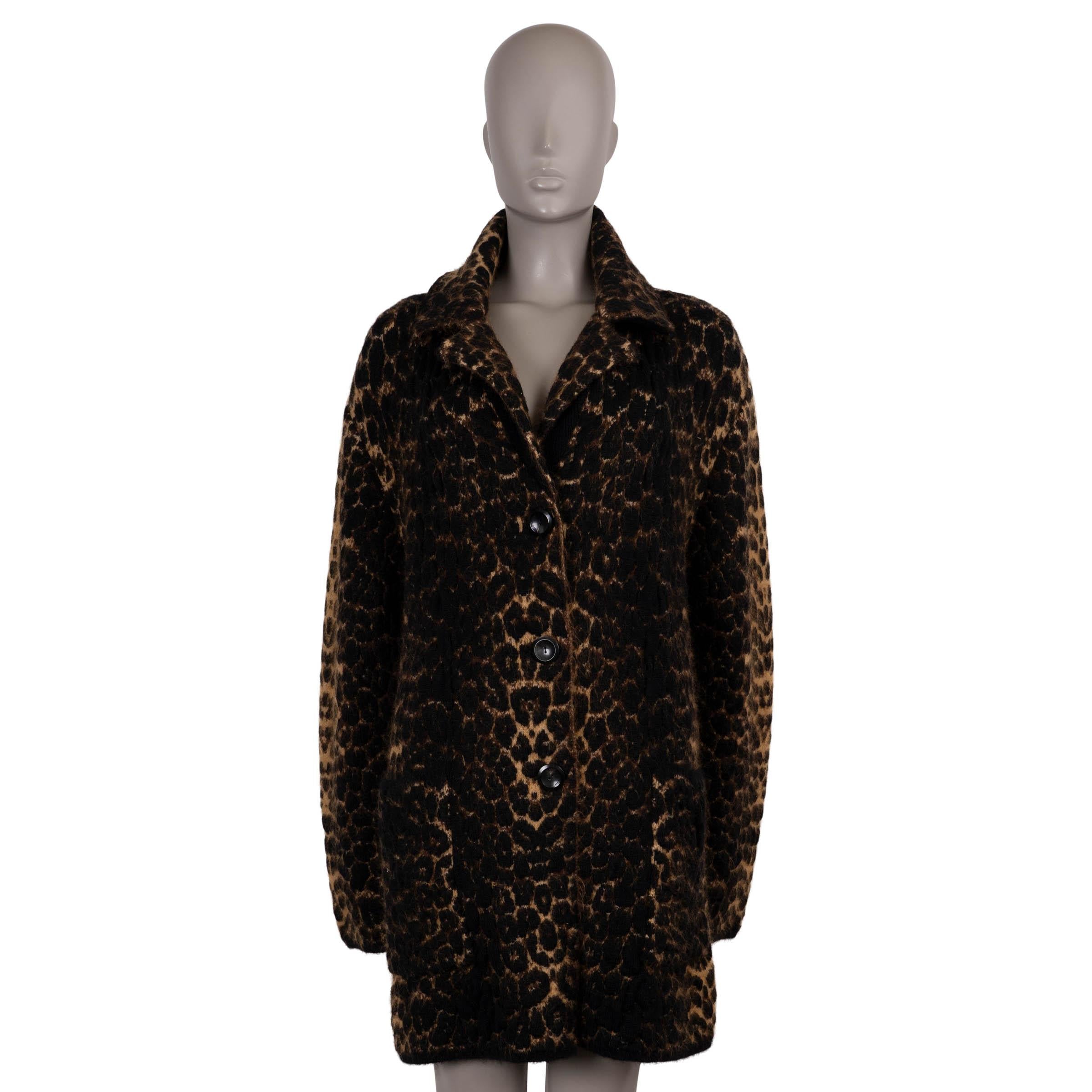 SAINT LAURENT braune Wolle 2020 LEOPARD JACQUARD Mantel Jacke XS im Angebot
