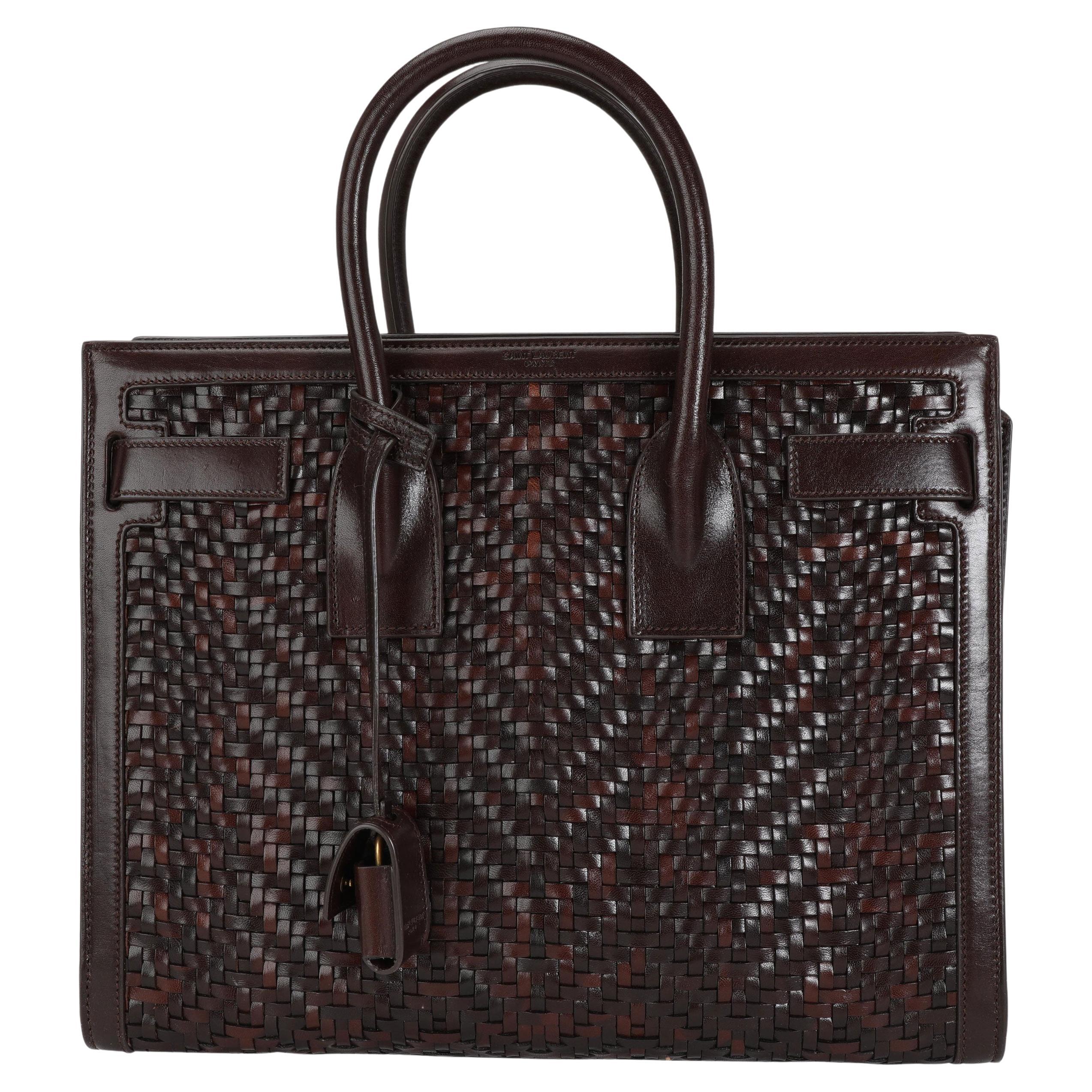 Saint Laurent Brown Woven Leather Small Sac De Jour For Sale at 1stDibs |  brown woven purse