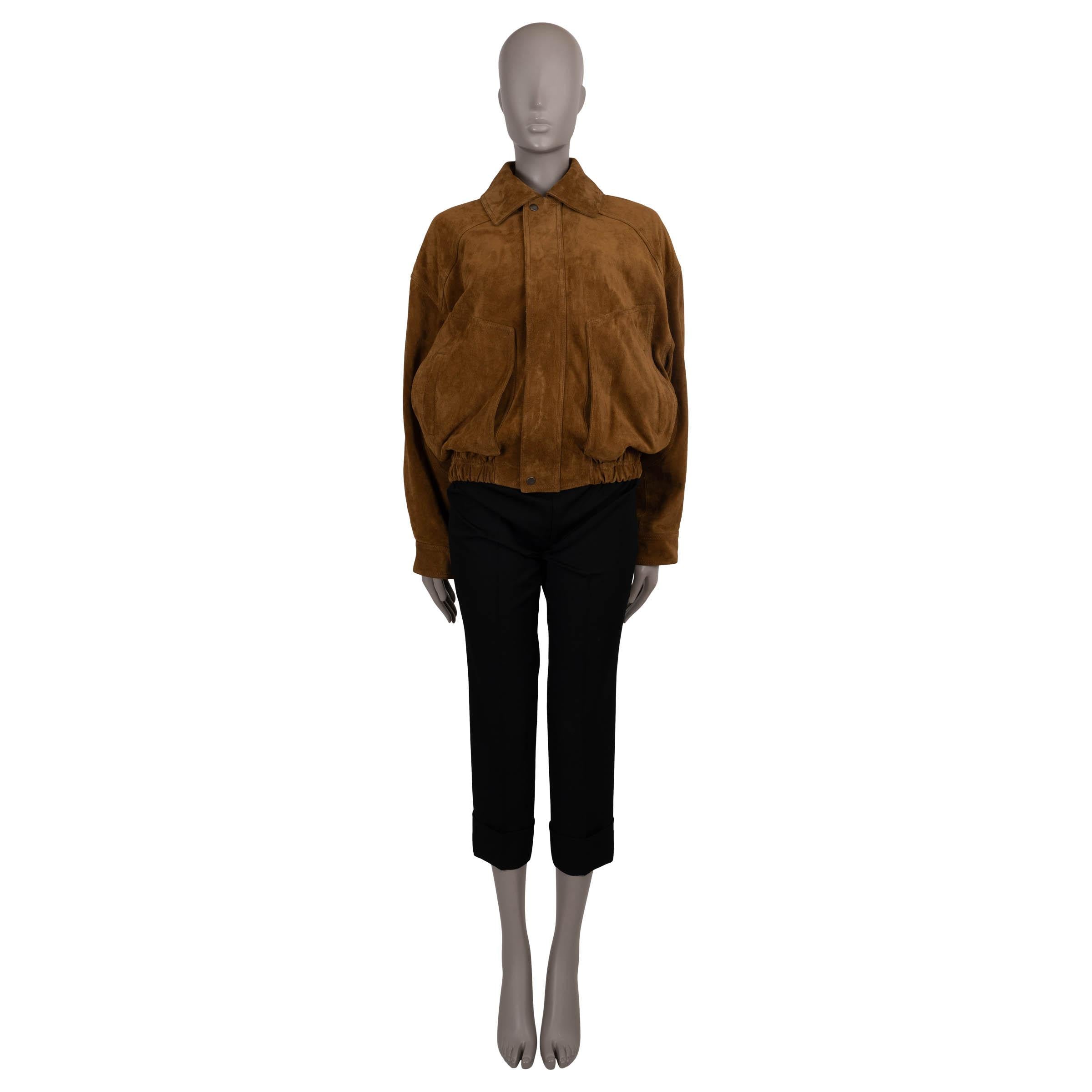 SAINT LAURENT Brun brown suede 2025 OVERSIZED BOMBER Jacket 34 XS In Excellent Condition For Sale In Zürich, CH