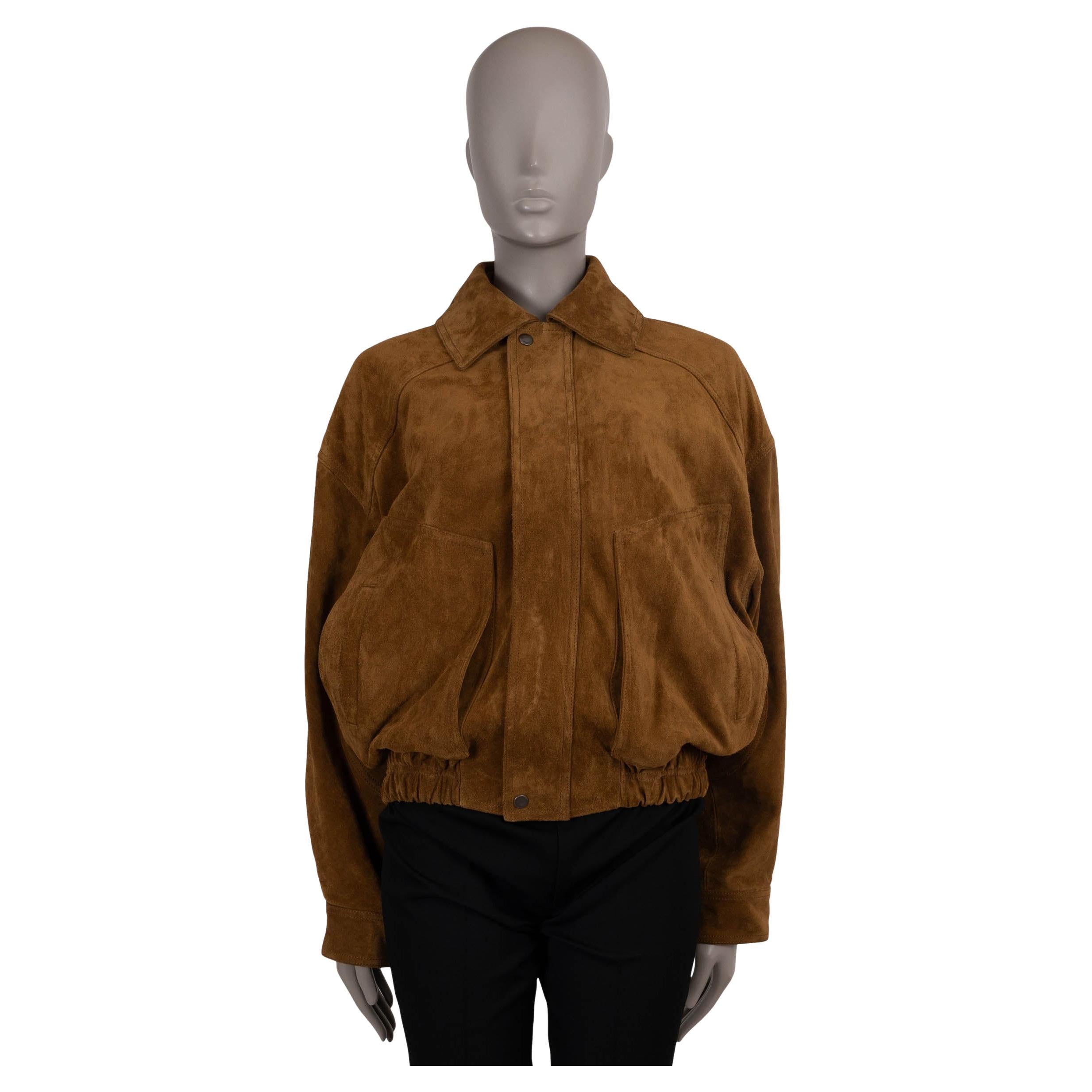 SAINT LAURENT Brun brown suede 2025 OVERSIZED BOMBER Jacket 34 XS For Sale