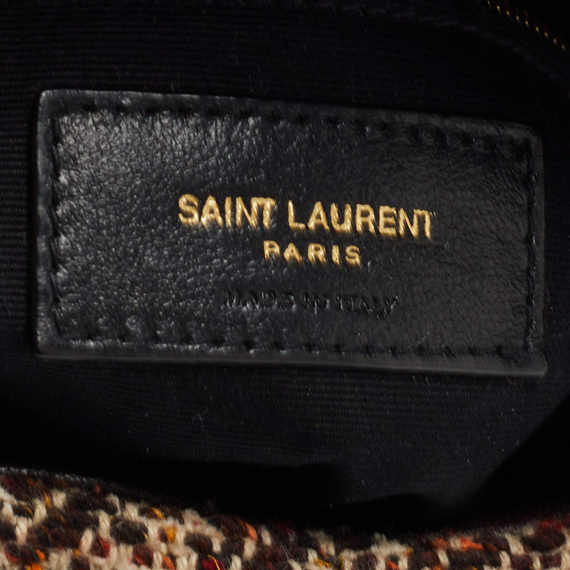 Saint Laurent Burgundy/Beige Tweed Small Puffer Shoulder Bag 1