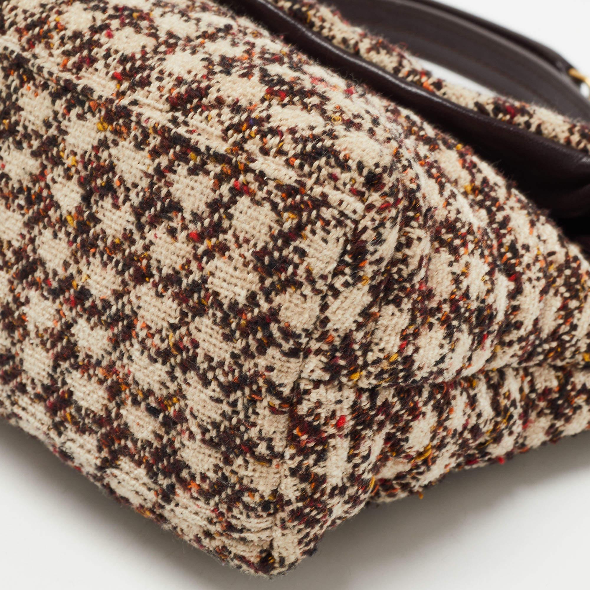 Saint Laurent Burgundy/Beige Tweed Small Puffer Shoulder Bag 5