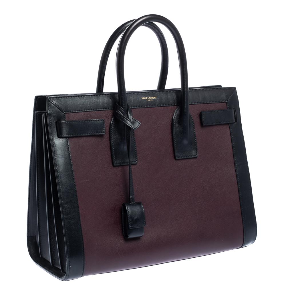 Women's Saint Laurent Burgundy/Black Leather Small Classic Sac De Jour Tote