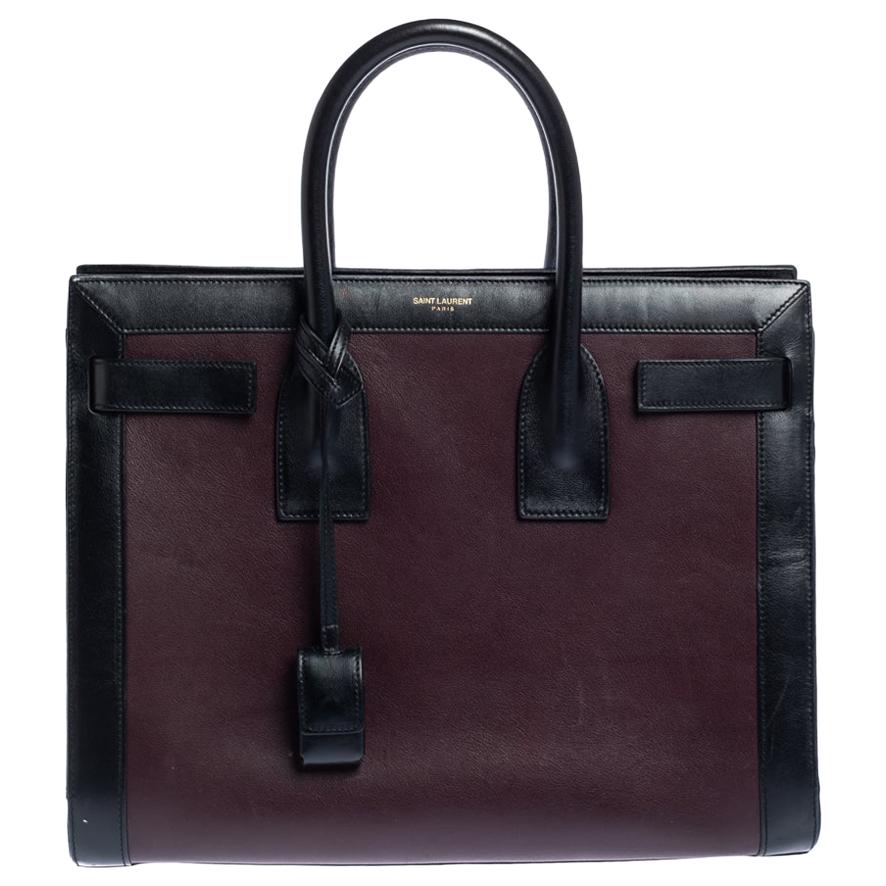 Saint Laurent Burgundy/Black Leather Small Classic Sac De Jour Tote