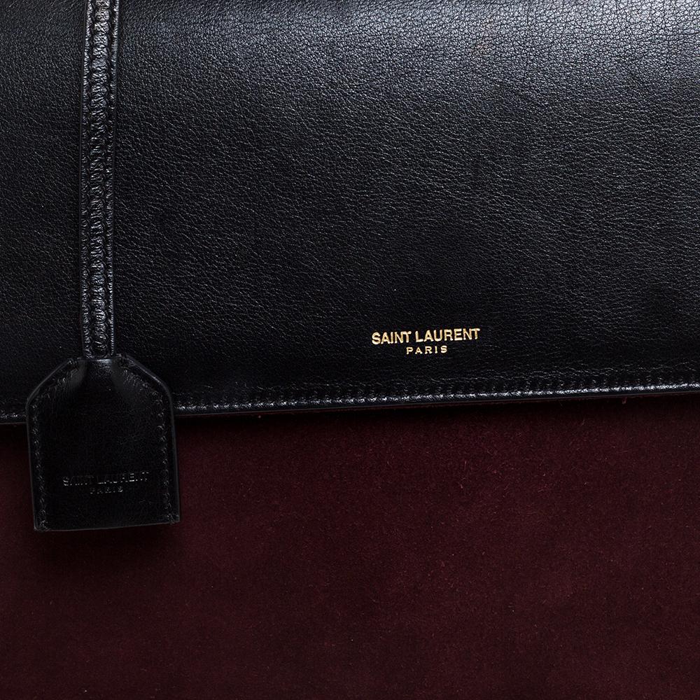 Saint Laurent Burgundy/Black Suede and Leather Medium Moujik Tote 4