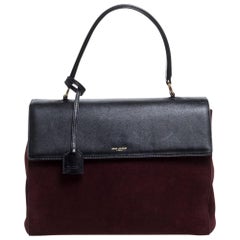 Saint Laurent Burgundy/Black Suede and Leather Medium Moujik Tote