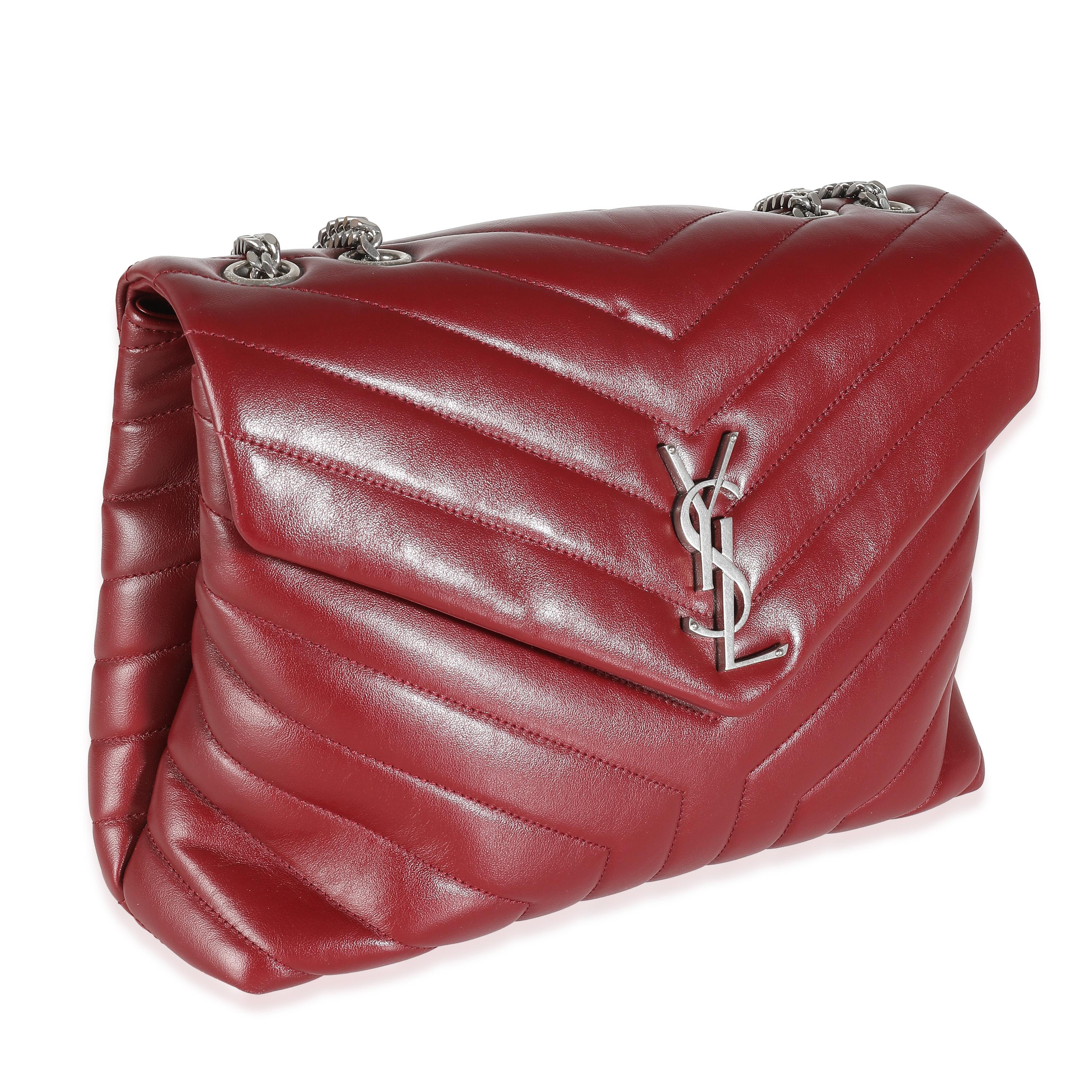 Brown Saint Laurent Burgundy Calfskin Medium Loulou Chain Bag For Sale