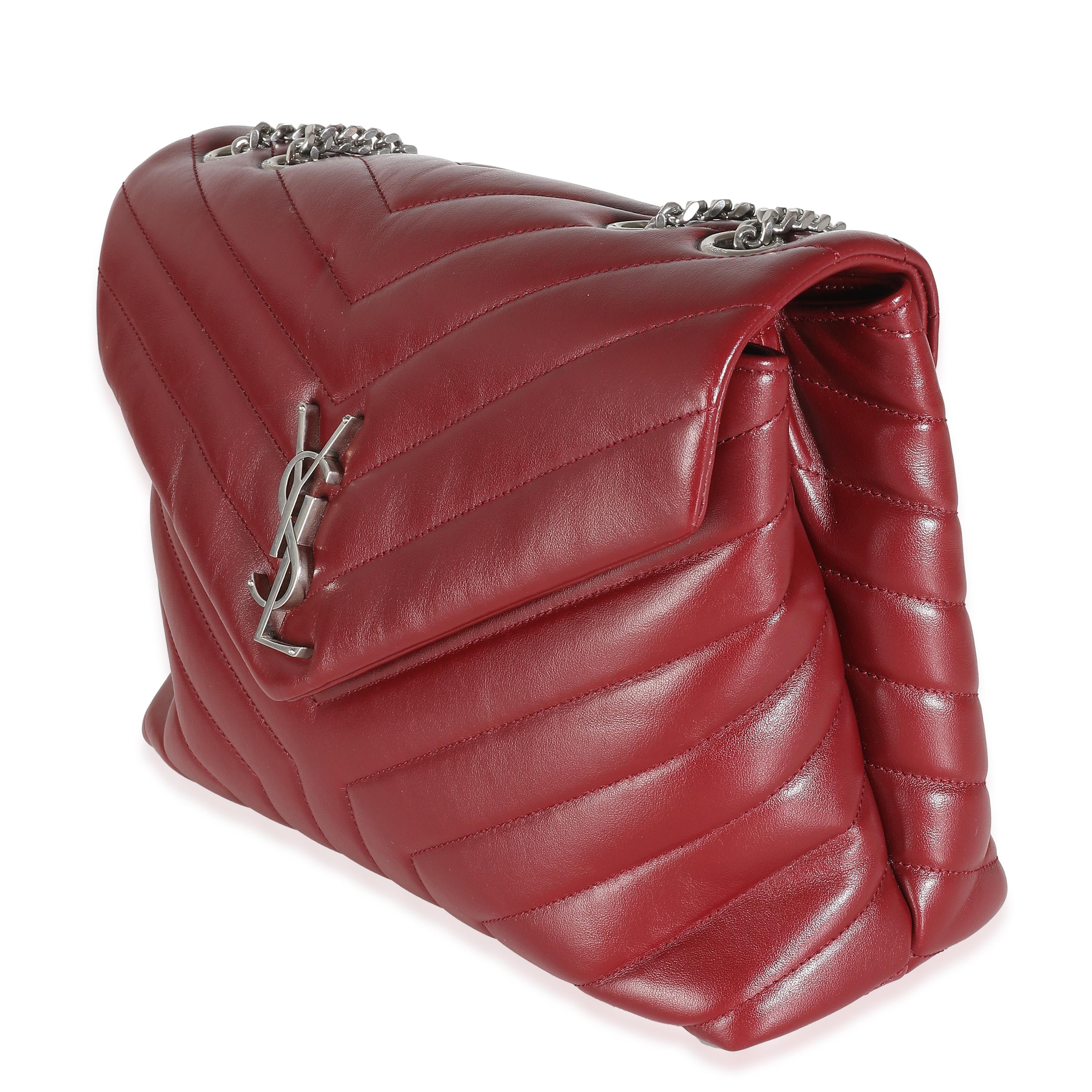 Saint Laurent Burgundy Calfskin Medium Loulou Chain Bag In Excellent Condition For Sale In New York, NY