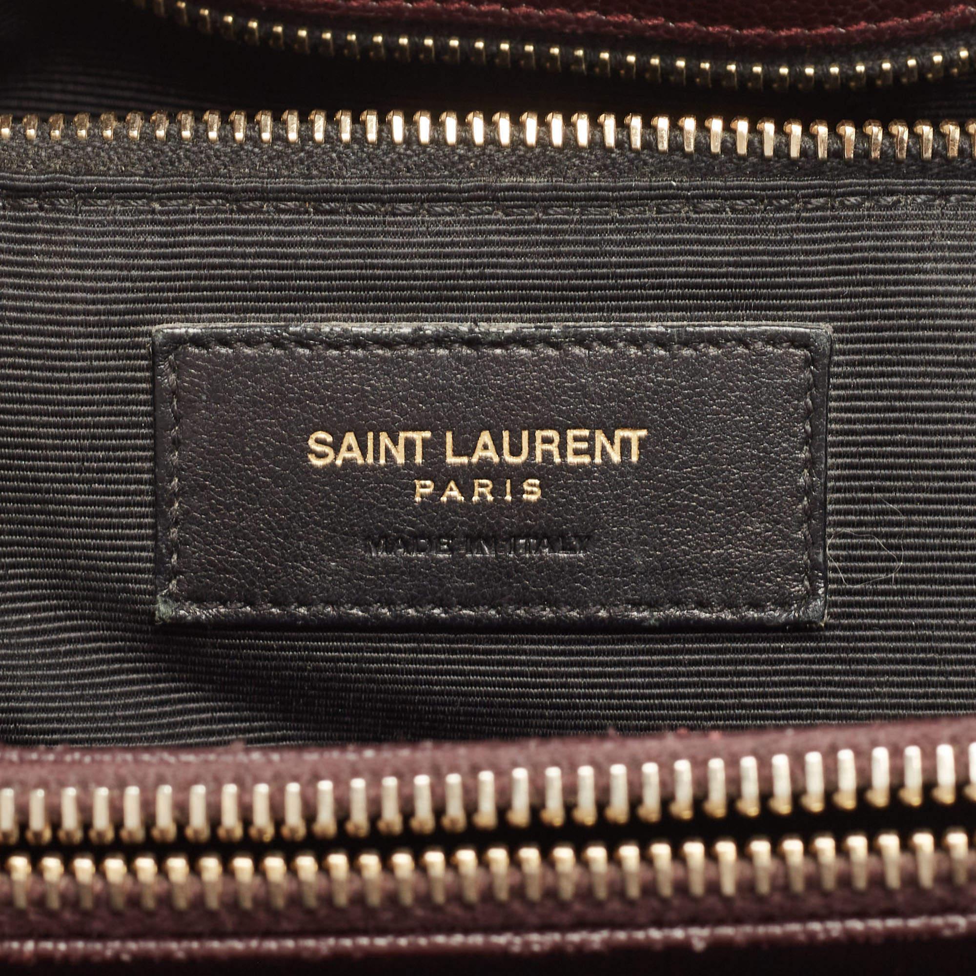 Saint Laurent Burgundy Chevron Leather Cassandre Chain Tote 6