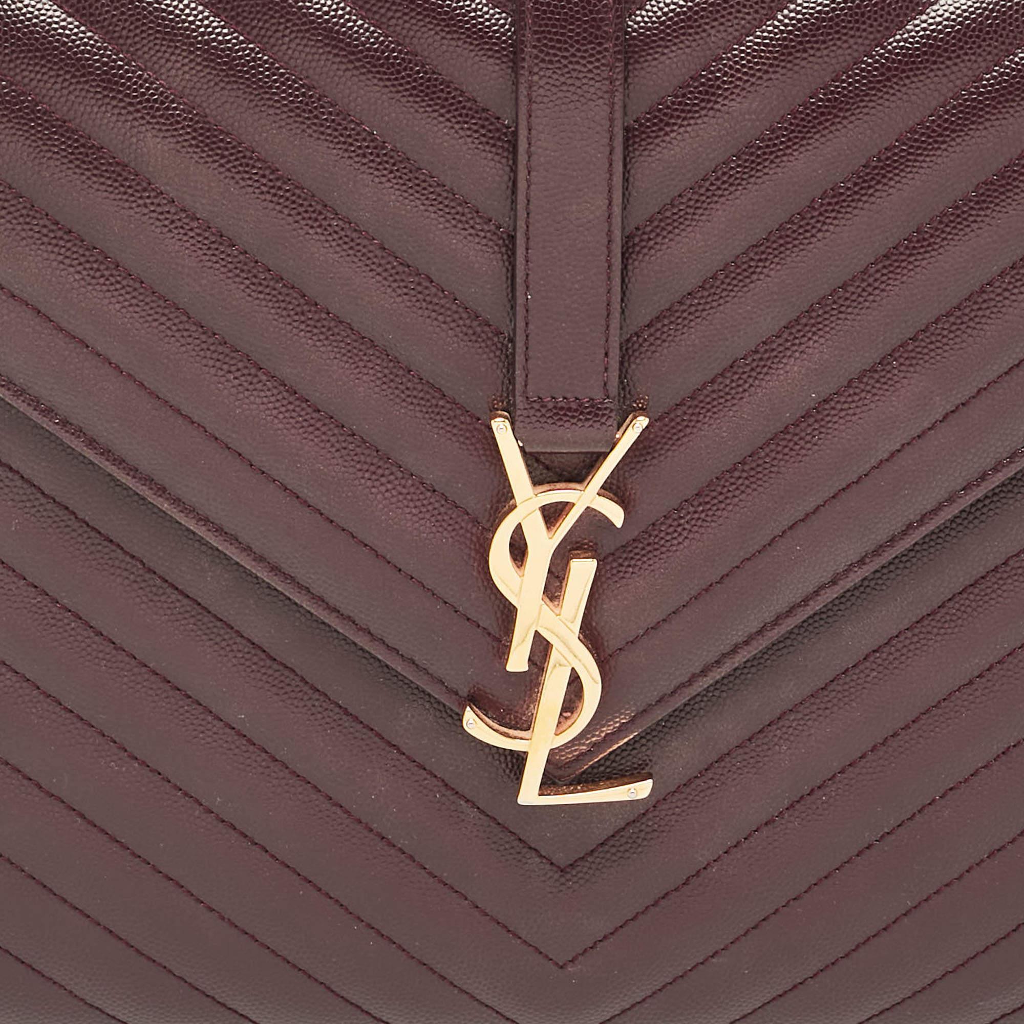 Women's Saint Laurent Burgundy Chevron Leather Large Monogram Envelope Shoulder Bag For Sale