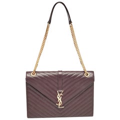 Saint Laurent Burgundy Chevron Leather Large Monogram Envelope Shoulder Bag