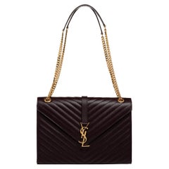 Saint Laurent Burgundy Chevron Quilted Leather Monogram Envelope Shoulder Bag