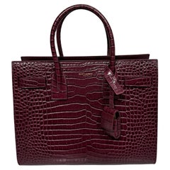 Saint Laurent Burgundy Croc Embossed Baby Sac de Jour - New Never Carried