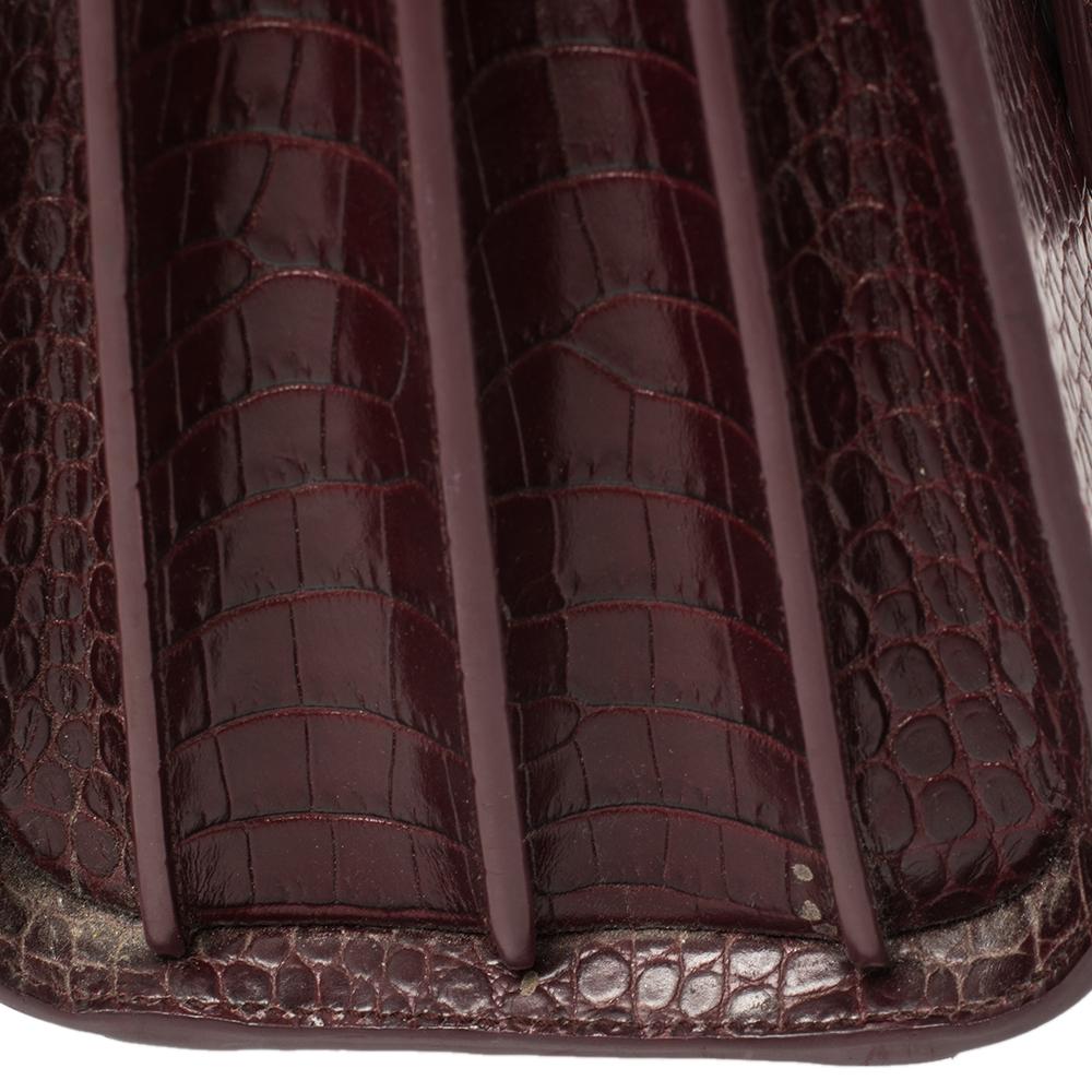 Black Saint Laurent Burgundy Croc Embossed Leather Baby Classic Sac De Jour Tote